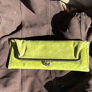 Chic Lime Green Kisslock Clutch with Metallic Trim